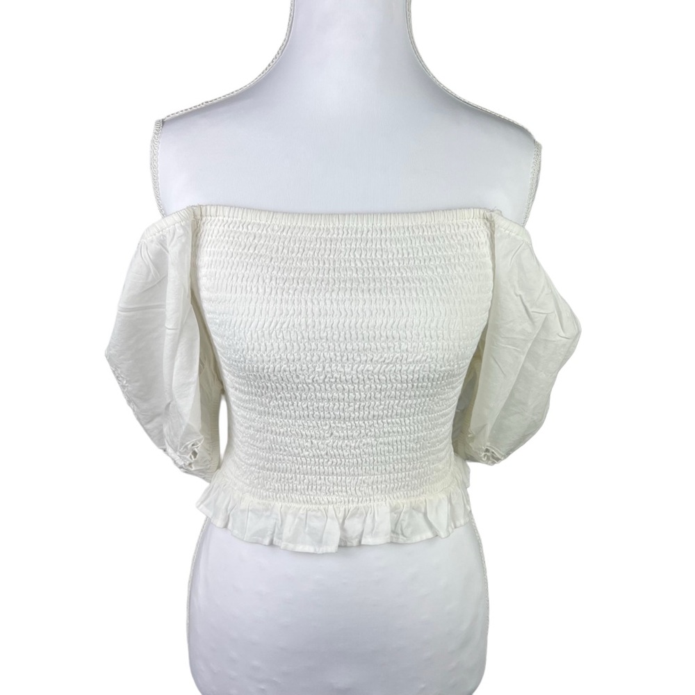American Eagle Size Small Off Shoulder White Lace Puff Sleeve Shirt Top
